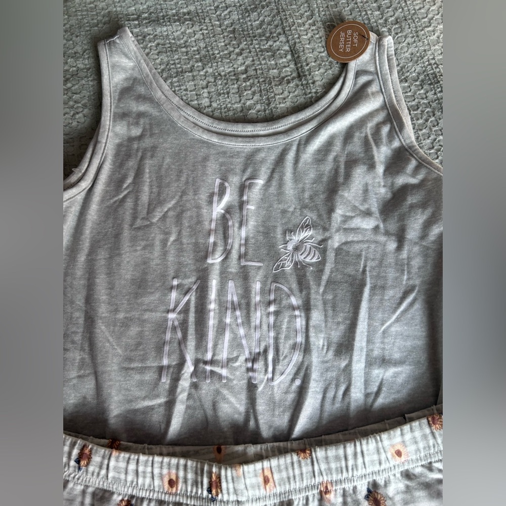 NWT Rae Dunn'Be Kind' Tank Top and Striped Shorts Pajamas set - Picture 2 of 4